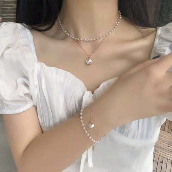 Faux Pearl Necklace & Bracelet Set