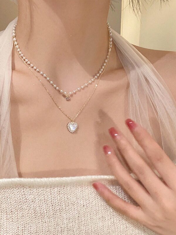 Faux Pearl Heart Layered Necklace